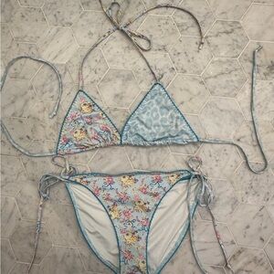 LoveShackFancy Blue and Floral Bikini